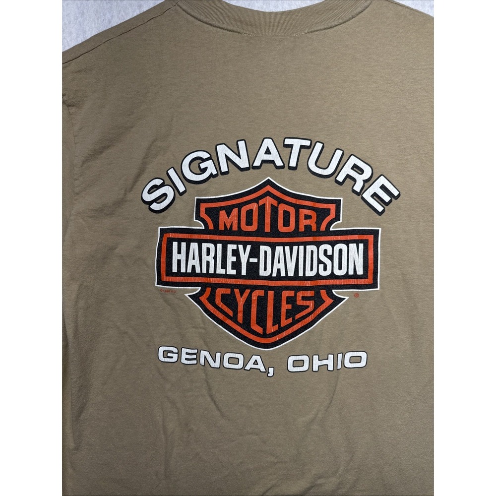 Vintage 1998 Harley Davidson Genoa Ohio T Shirt Hanes Beefy-T Tan Mens Large - Picture 4 of 16